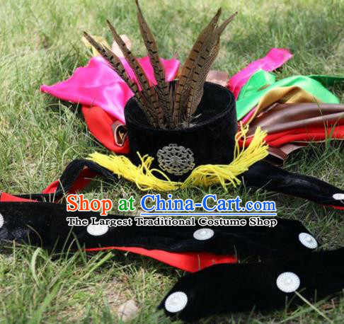 China Mongol Shaman Master Headwear Handmade Ethnic Stage Performance Feather Hat Mongolian Nationality Fiesta Hair Accessories