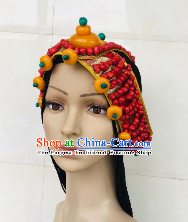 China Tibetan Minority Performance Headpieces Xizang Ethnic Wedding Bride Headband Zang Nationality Folk Dance Hair Accessories