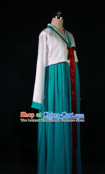 Chinese Chaoxian Minority Woman Garment Costume Heilongjiang Ethnic Dance Clothing Traditional Korean Nationality Green Dress Outfits