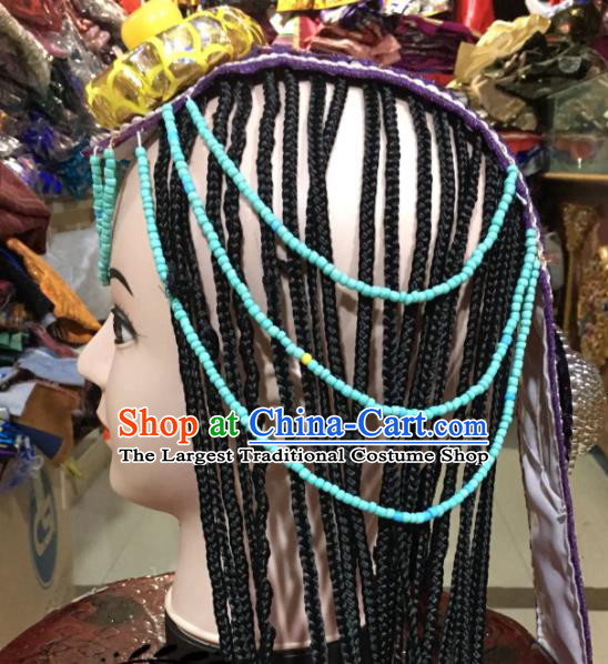 China Xizang Ethnic Festival Performance Headpieces Zang Nationality Dance Hair Accessories Tibetan Minority Bride Headdress