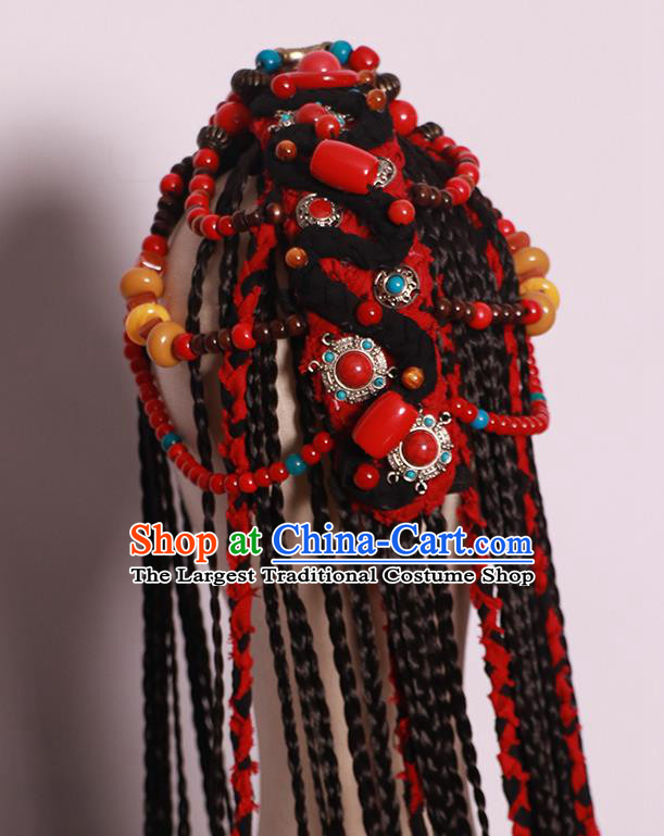 China Ethnic Stage Performance Hair Accessories Zang Nationality Dance Headdress Tibetan Minority Woman Braids Hairpieces