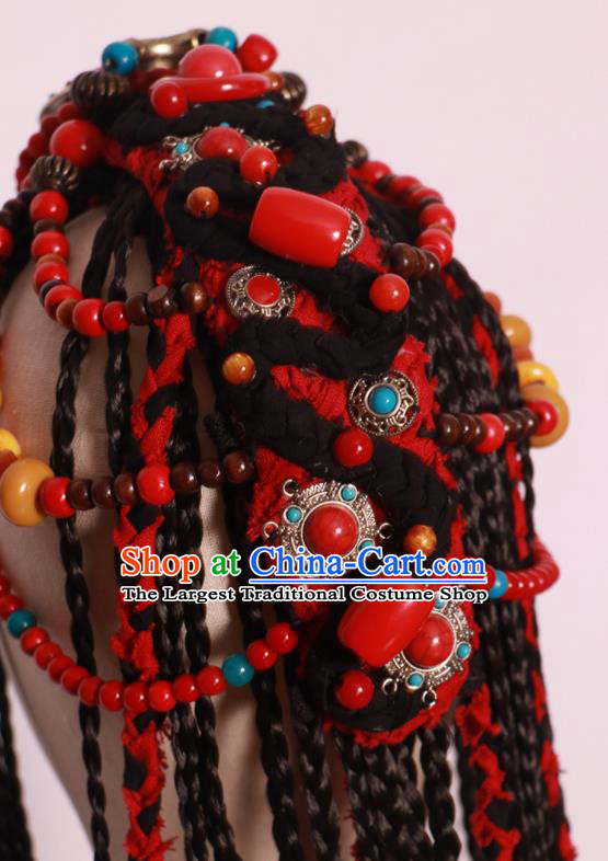 China Ethnic Stage Performance Hair Accessories Zang Nationality Dance Headdress Tibetan Minority Woman Braids Hairpieces