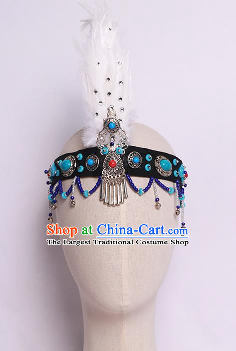 China Mongolian Minority Feather Hair Clasp Ethnic Stage Performance Hair Accessories Mongol Nationality Woman Dance Headpiece