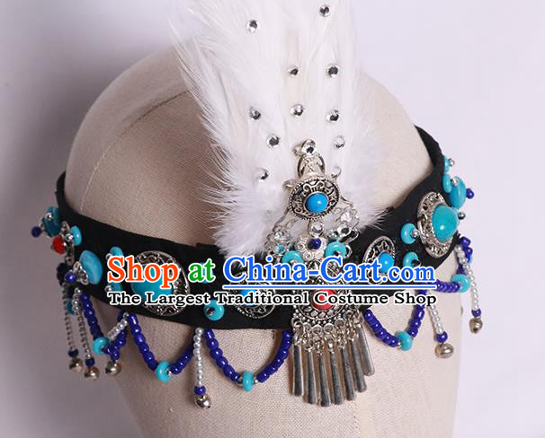 China Mongolian Minority Feather Hair Clasp Ethnic Stage Performance Hair Accessories Mongol Nationality Woman Dance Headpiece