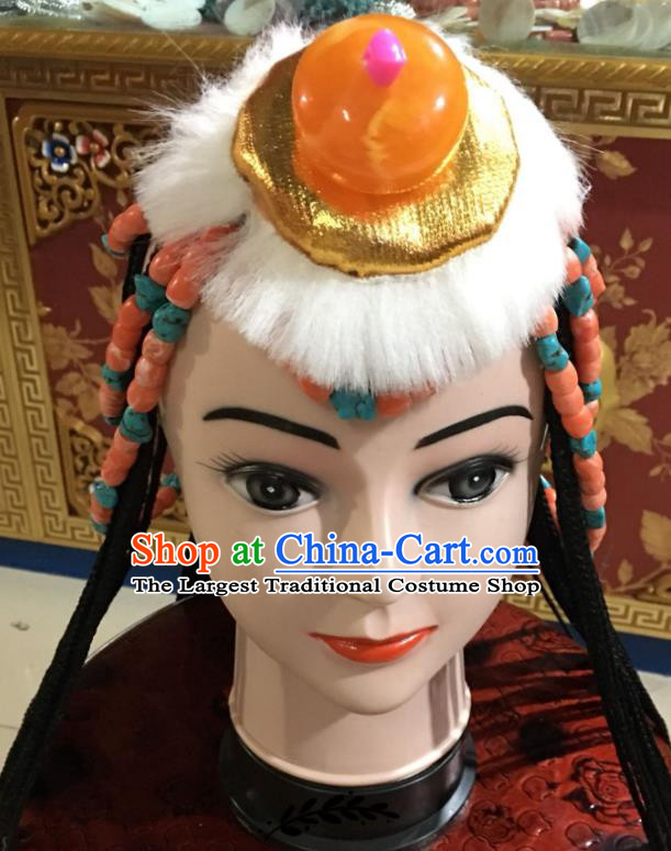 China Tibetan Minority Bride Headdress Xizang Ethnic Festival Performance Braid Headpieces Zang Nationality Dance Hair Accessories