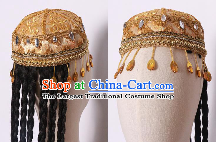China Uyghur Nationality Woman Dance Headdress Uigurian Minority Golden Hat Ethnic Stage Performance Hair Accessories