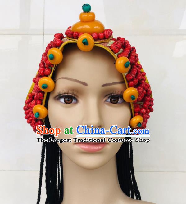 China Tibetan Minority Performance Headpieces Xizang Ethnic Wedding Bride Headband Zang Nationality Folk Dance Hair Accessories