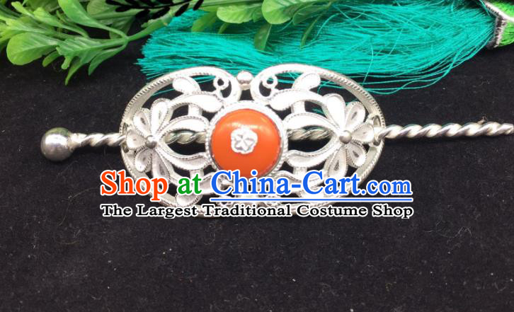 China Xizang Ethnic Festival Performance Silver Hairdo Crown and Hairpin Zang Nationality Folk Dance Hair Accessories Tibetan Minority Headpieces