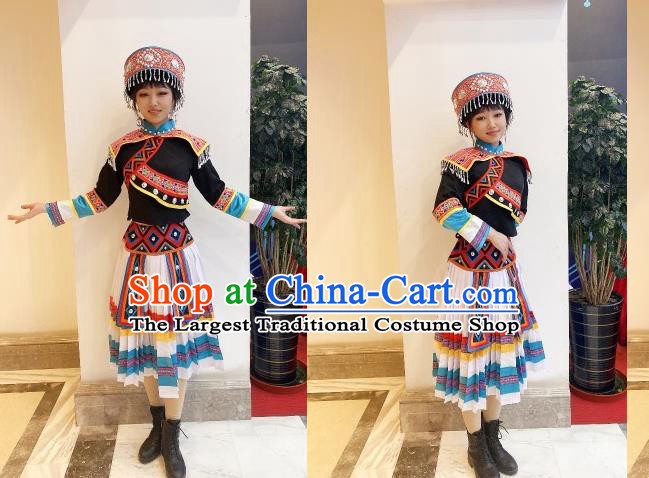 Chinese Traditional Lahu Nationality Woman Dress Outfits Guangxi Minority Garment Costumes Ethnic Folk Dance Clothing