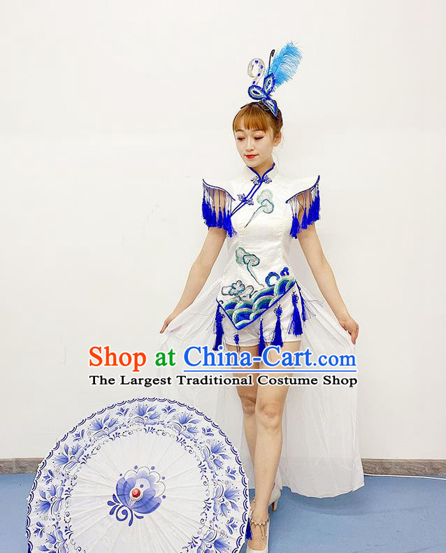 China Folk Dance Costume Umbrella Dance Dress Traditional Performance Clothing Drum Dance Outfits