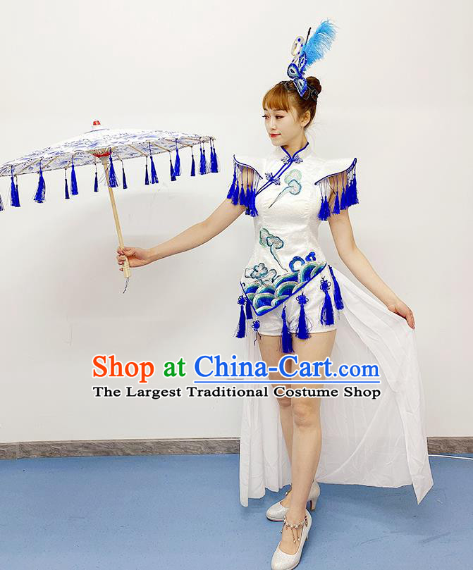 China Folk Dance Costume Umbrella Dance Dress Traditional Performance Clothing Drum Dance Outfits