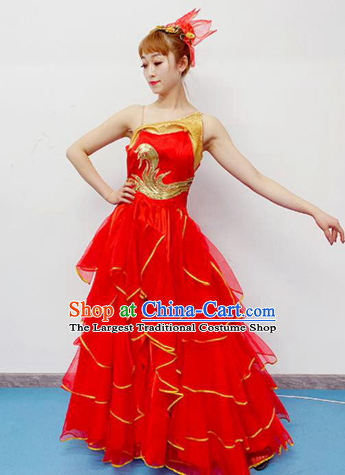 Chinese Stage Performance Garments Opening Dance Costume Chorus Clothing Spring Festival Gala Dance Red Dress