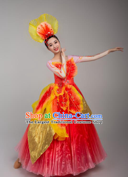 China Stage Performance Outfits Modern Dance Costumes Women Peony Dance Clothing Spring Festival Gala Opening Dance Red Dress