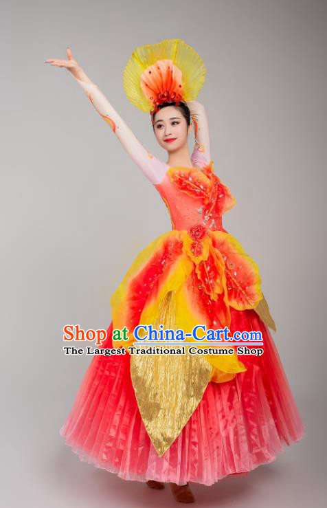China Stage Performance Outfits Modern Dance Costumes Women Peony Dance Clothing Spring Festival Gala Opening Dance Red Dress
