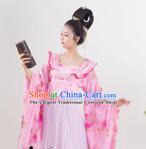 China Traditional Palace Lady Garment Costumes Ancient Princess Pink Hanfu Dress Tang Dynasty Court Beauty Historical Clothing