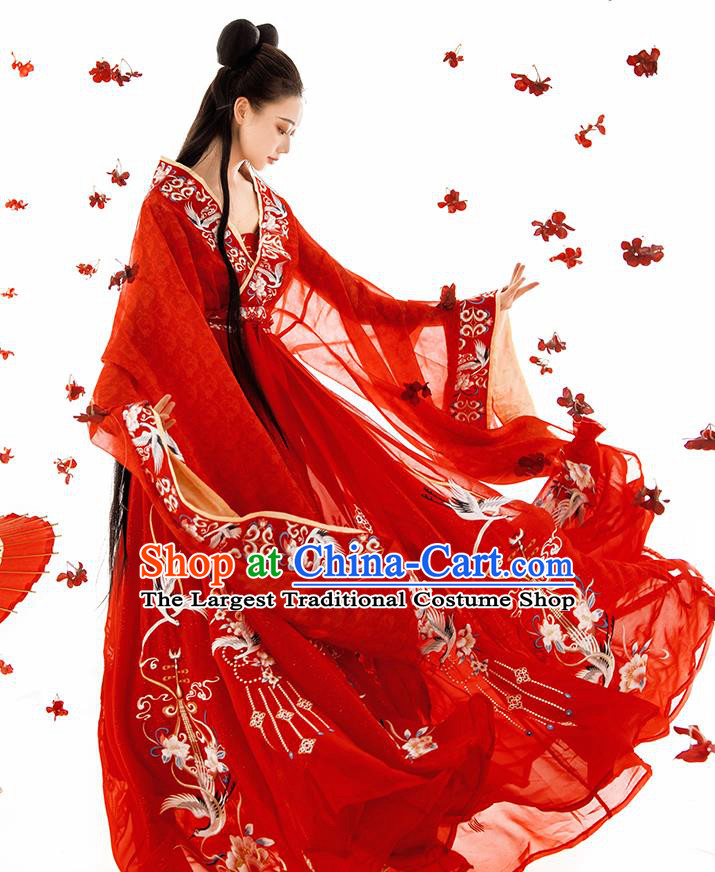 China Southern and Northern Dynasties Historical Clothing Traditional Court Beauty Garment Costumes Ancient Royal Princess Red Hanfu Dress Complete Set