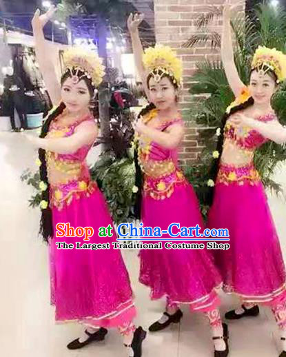 Professional Indian Dance Rosy Outfits Belly Dance Costume Raks Sharki Dress Oriental Dance Clothing