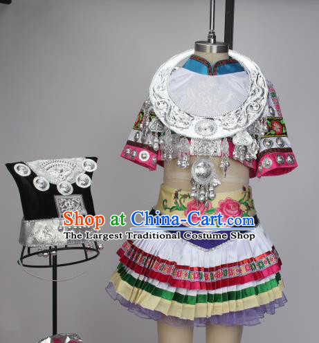 Chinese Miao Nationality Stage Performance Dress Outfits Hmong Minority Children Dance Clothing Xiangxi Ethnic Girl Dance Costumes