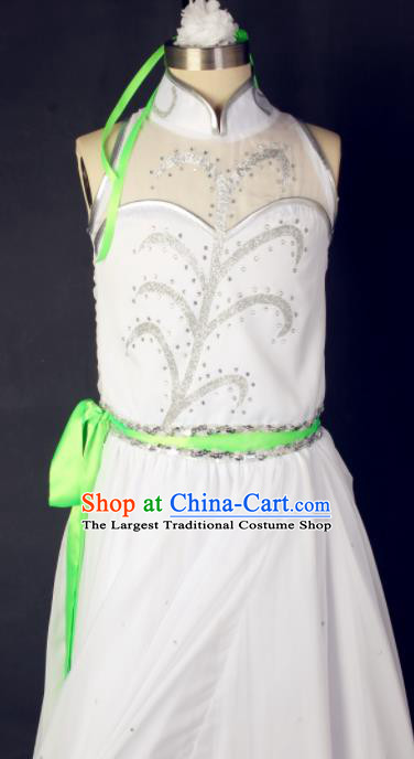 China Girl Performance Clothing Classical Dance Garment Costumes Umbrella Dance White Dress Children Jasmine Flower Dance Outfits