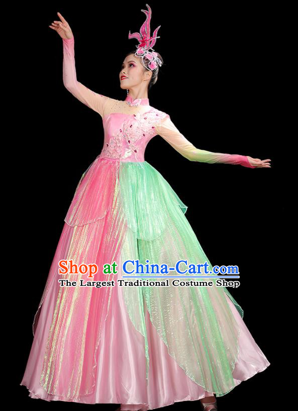 Professional China Modern Dance Clothing Opening Dance Pink Dress Women Group Dance Costumes Spring Festival Gala Performance Garments