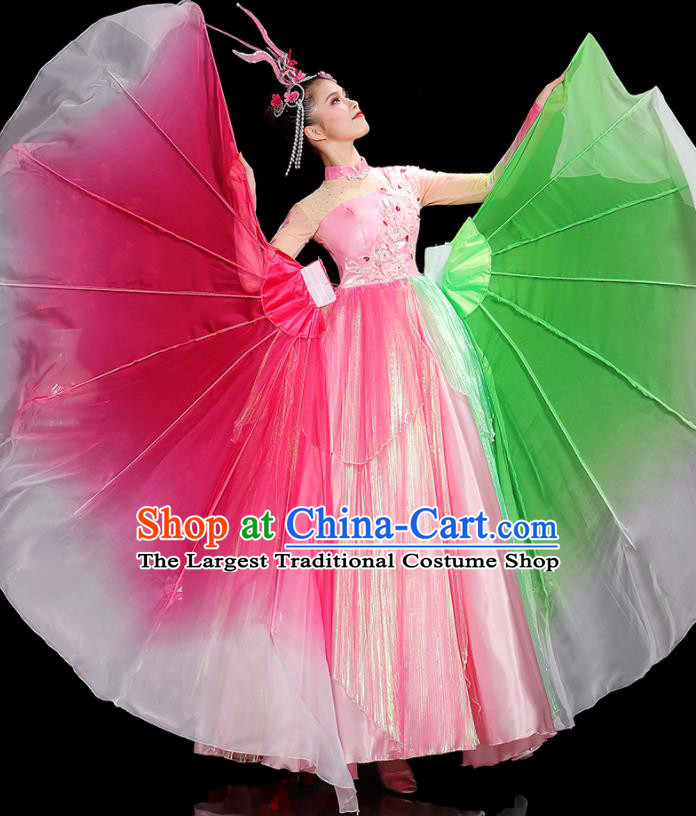 Professional China Modern Dance Clothing Opening Dance Pink Dress Women Group Dance Costumes Spring Festival Gala Performance Garments