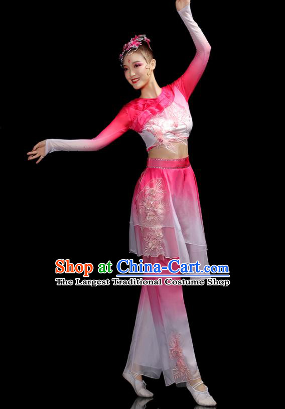 Chinese Fan Dance Pink Dress Outfits Folk Dance Costumes Traditional Yangko Dance Apparels Women Group Performance Clothing