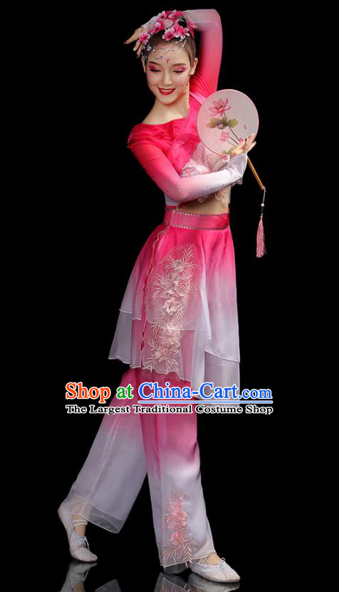 Chinese Fan Dance Pink Dress Outfits Folk Dance Costumes Traditional Yangko Dance Apparels Women Group Performance Clothing