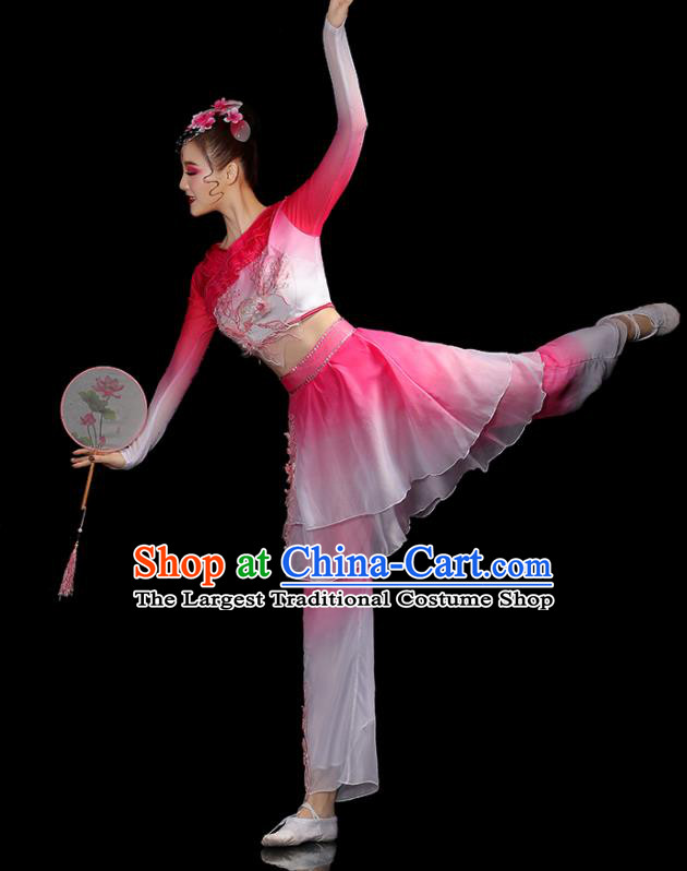 Chinese Fan Dance Pink Dress Outfits Folk Dance Costumes Traditional Yangko Dance Apparels Women Group Performance Clothing