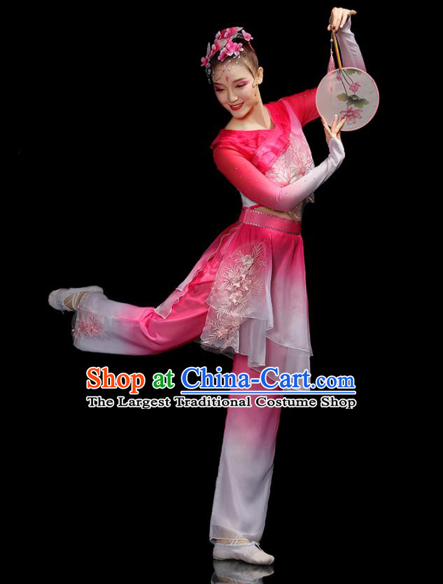 Chinese Fan Dance Pink Dress Outfits Folk Dance Costumes Traditional Yangko Dance Apparels Women Group Performance Clothing
