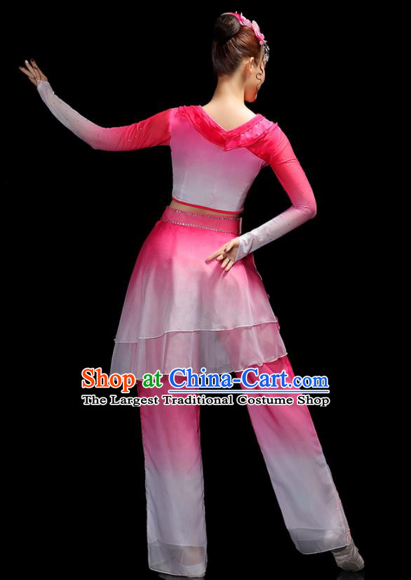Chinese Fan Dance Pink Dress Outfits Folk Dance Costumes Traditional Yangko Dance Apparels Women Group Performance Clothing