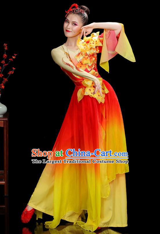 Professional China Spring Festival Gala Performance Garments Modern Dance Clothing Opening Dance Red Dress Women Group Dance Costumes