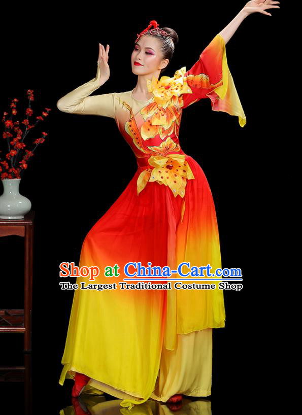 Professional China Spring Festival Gala Performance Garments Modern Dance Clothing Opening Dance Red Dress Women Group Dance Costumes