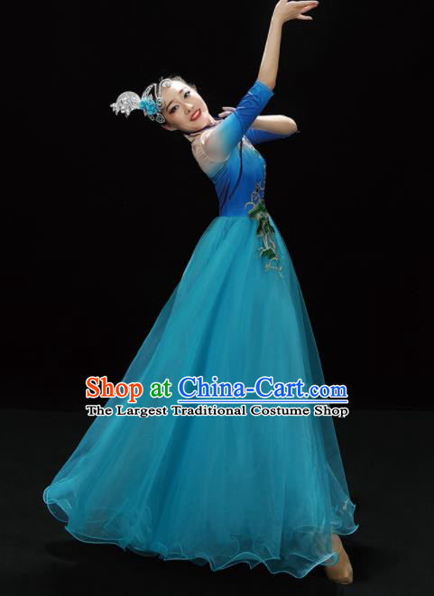 Professional China Spring Festival Gala Opening Dance Blue Dress Stage Performance Costume Women Chorus Garments Modern Dance Clothing