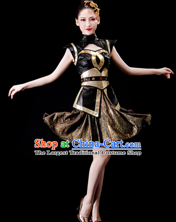 Professional China Women Jazz Dance Garments Modern Dance Clothing Spring Festival Gala Opening Dance Black Dress Stage Performance Costume