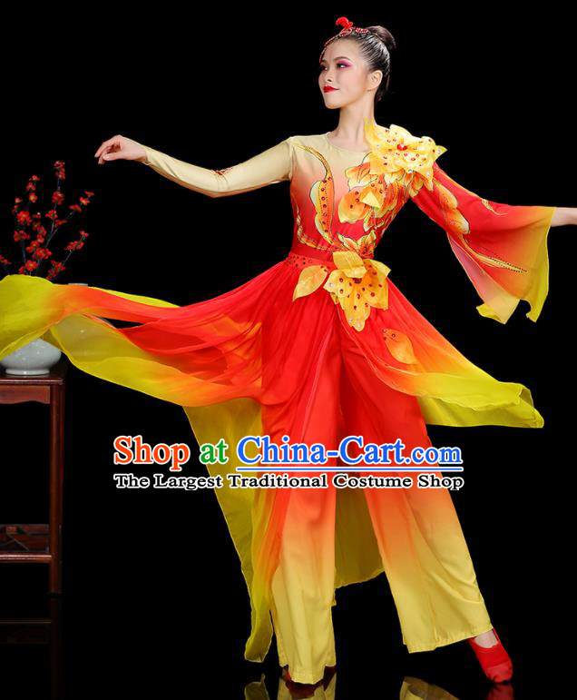 Professional China Spring Festival Gala Performance Garments Modern Dance Clothing Opening Dance Red Dress Women Group Dance Costumes