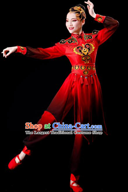 Chinese Folk Dance Costumes Traditional Drum Dance Apparels Women Group Performance Clothing Yangko Dance Red Outfits