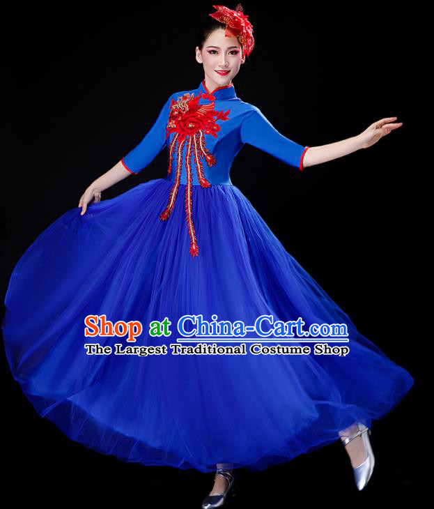 Professional China Spring Festival Gala Opening Dance Royalblue Dress Stage Performance Costume Women Chorus Group Garments Modern Dance Clothing