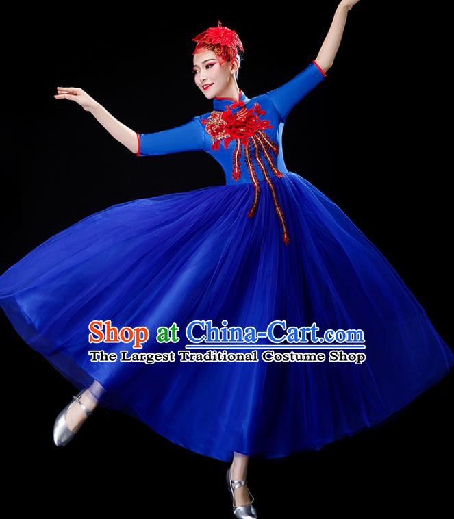 Professional China Spring Festival Gala Opening Dance Royalblue Dress Stage Performance Costume Women Chorus Group Garments Modern Dance Clothing
