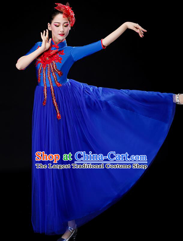 Professional China Spring Festival Gala Opening Dance Royalblue Dress Stage Performance Costume Women Chorus Group Garments Modern Dance Clothing