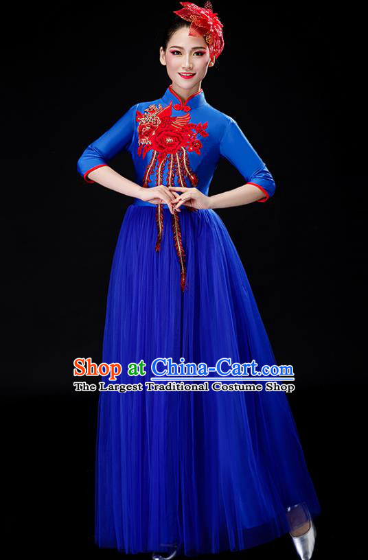 Professional China Spring Festival Gala Opening Dance Royalblue Dress Stage Performance Costume Women Chorus Group Garments Modern Dance Clothing