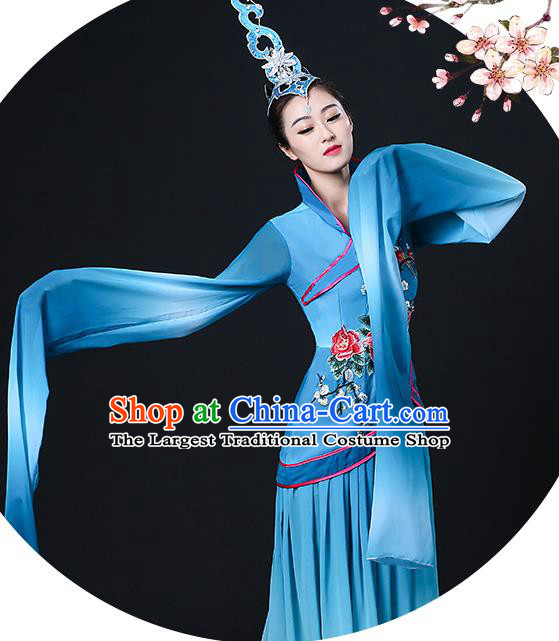 China Water Sleeve Dance Blue Dress Woman Dancewear Classical Dance Clothing Hanfu Dance Garment Costumes