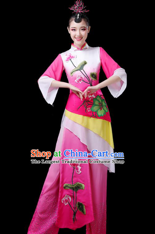 Chinese Folk Dance Costumes Traditional Lotus Dance Apparels Women Group Performance Clothing Yangko Dance Rosy Outfits