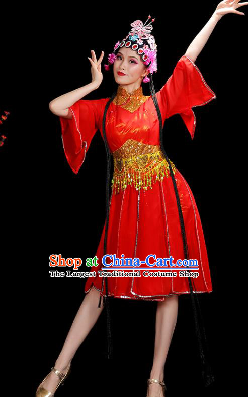 Professional China Opening Dance Red Dress Women Group Dance Costumes Jazz Performance Garments Modern Dance Clothing