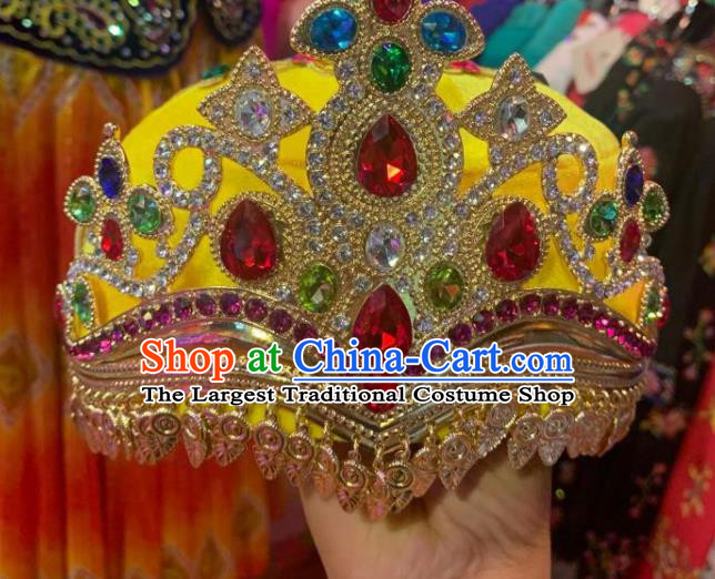 China Uyghur Minority Dance Headdress Xinjiang Ethnic Performance Yellow Hat Uighur Nationality Folk Dance Headwear