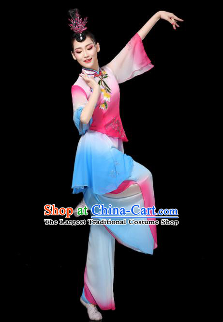 Chinese Traditional Fan Dance Pink Outfits Female Group Dance Costumes Yangko Performance Apparels Folk Dance Clothing