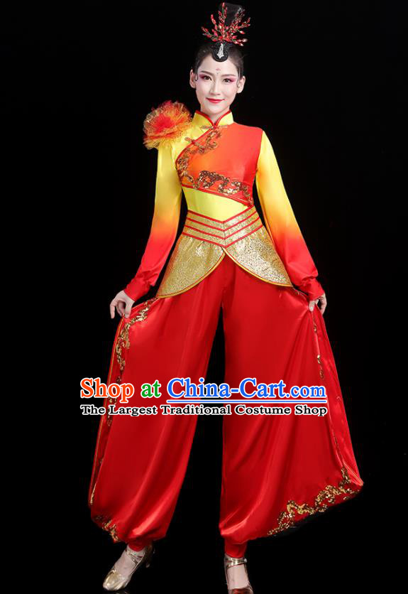 Chinese Yangko Performance Apparels Folk Dance Clothing Traditional Fan Dance Outfits Female Drum Dance Costumes