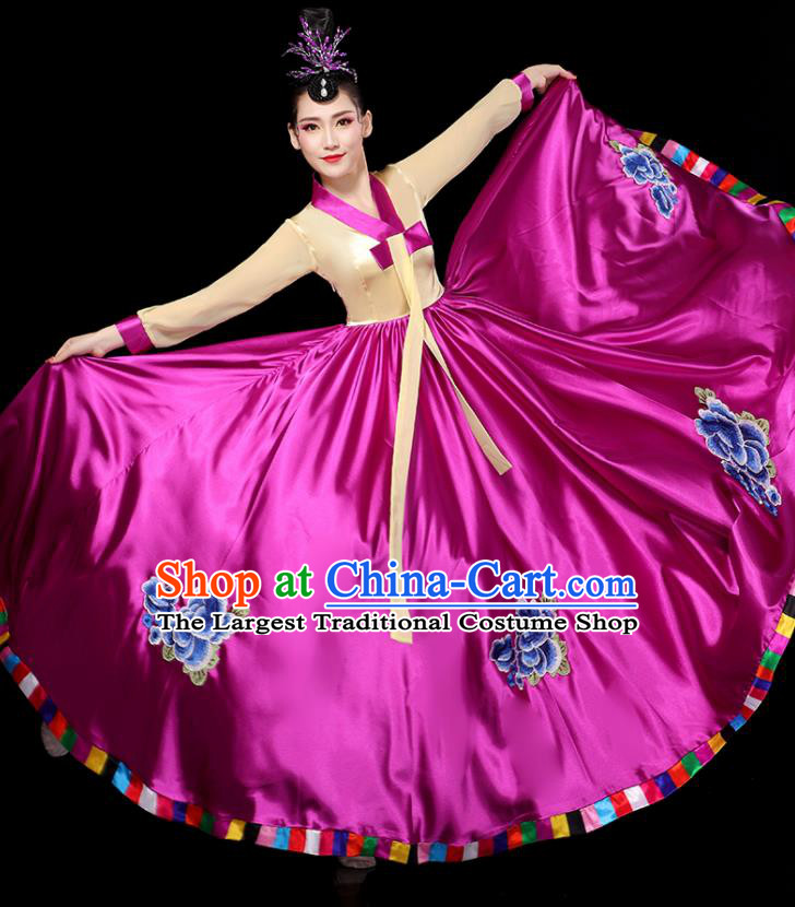 Chinese Chaoxian Minority Dance Clothing Ethnic Female Dance Costumes Korean Nationality Stage Performance Purple Dress Outfits