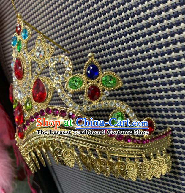 Chinese Traditional Uyghur Nationality Folk Dance Golden Royal Crown Uighur Minority Performance Hair Jewelry Ethnic Woman Hair Accessories