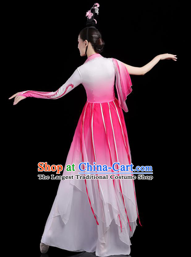 China Woman Dancewear Classical Dance Clothing Umbrella Dance Garment Costumes Fan Dance Rosy Dress Jasmine Flower Performance Outfits