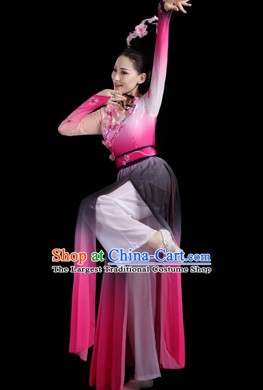 China Fan Dance Pink Dress Jasmine Flower Performance Outfits Woman Dancewear Classical Dance Clothing Umbrella Dance Garment Costumes